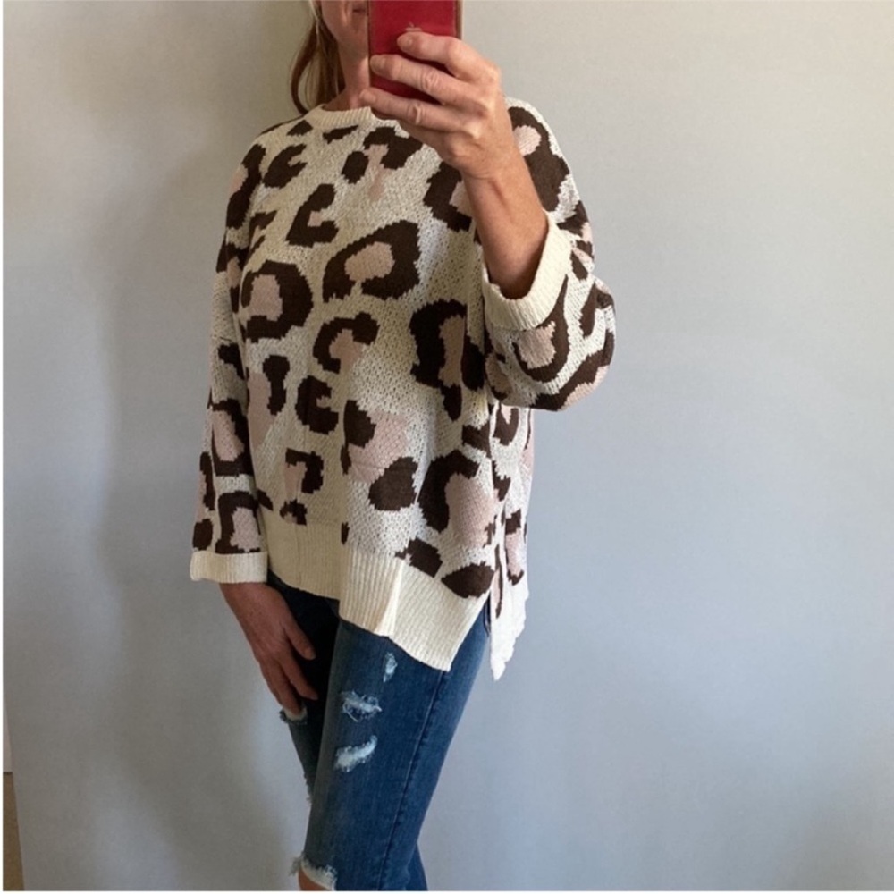 Animal Print Dolman Sleeve Oversized Fit Sweater - Picture 7 of 12